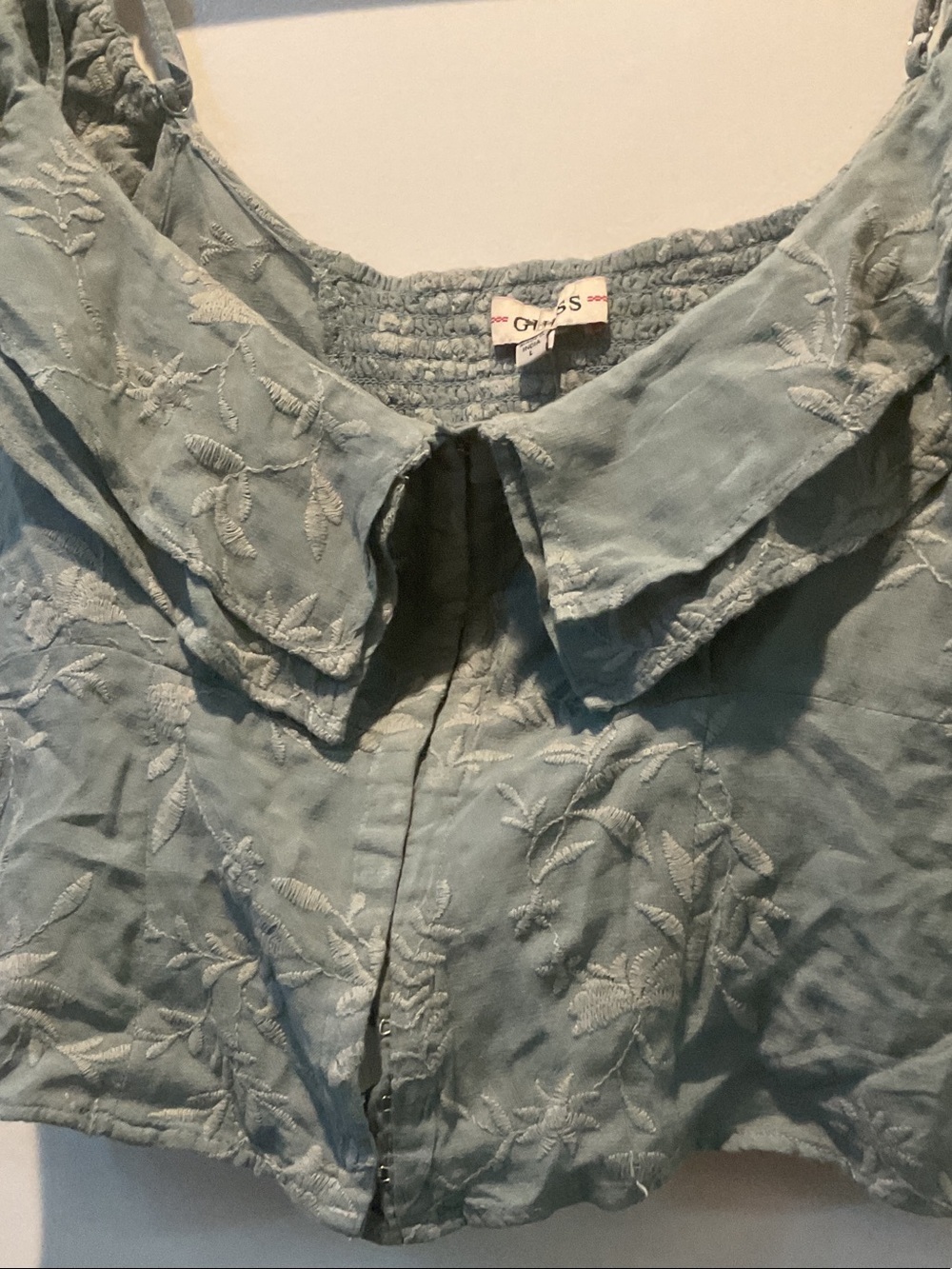 Guess Sage Green Ruffle Off-Shoulder Crop Top - Picture 4 of 7